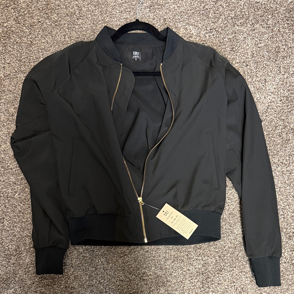 Stylish Black Bomber Jacket with Gold Zipper